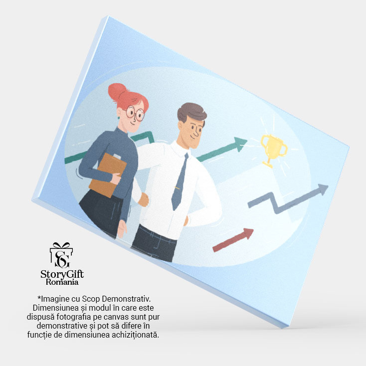 Tablou Canvas Membrii Mandrii ai Firmei la Realizarile si Profitului cu Sageti Colorate si Cupa Aurie 40x25CM [3]