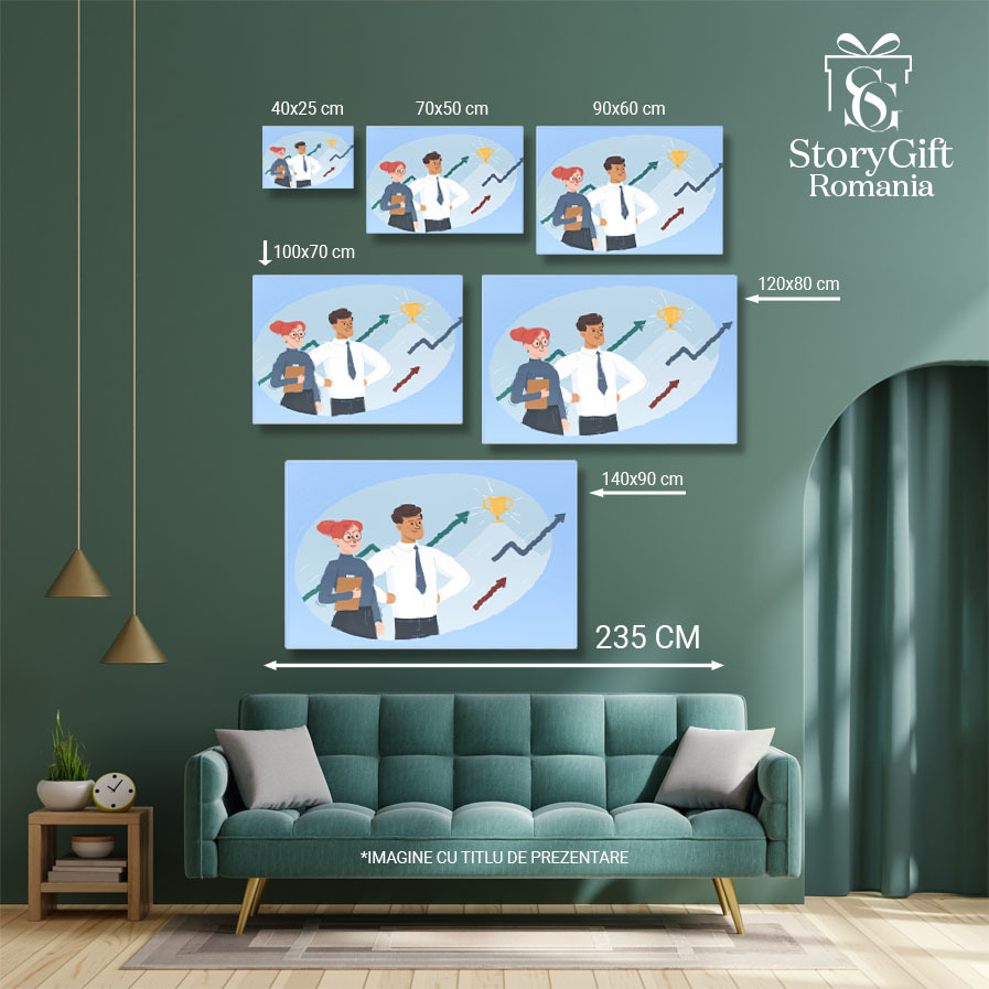 Tablou Canvas Membrii Mandrii ai Firmei la Realizarile si Profitului cu Sageti Colorate si Cupa Aurie 40x25CM [4]