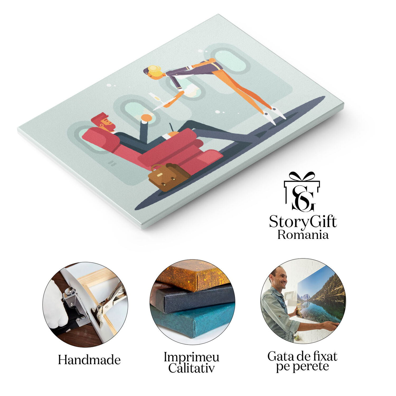 Tablou Canvas Afacerist Imbracat Elgeant Serveste un Pahar de Sampanie in Avion adus de Stewardesa Profesionista 40x25CM [1]