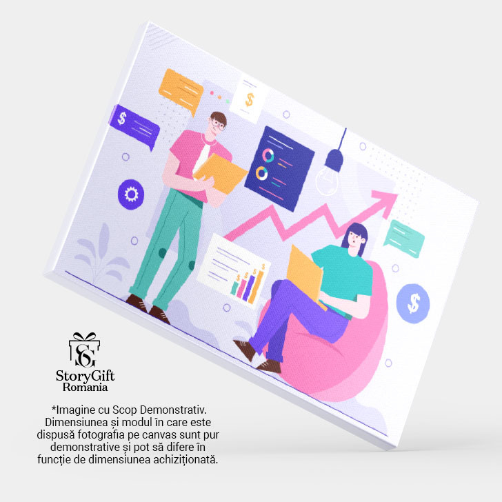 Tablou Canvas Un Barbat in Camasa Roz si Pantaloni Verzi si o Femeie care Verifica Monitorizarea Cresterea Profitului 40x25CM [3]