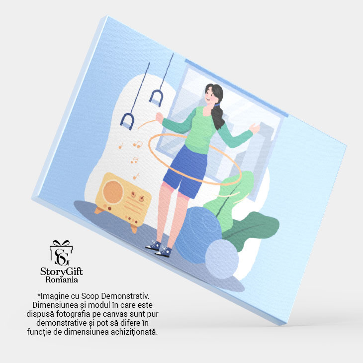 Tablou Canvas Tanara cu Parul Lung Brunet cu un Cerc Hula care se Invarte in Jurul Taliei Exersand 40x25CM [3]