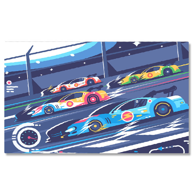 Vehicule - Tablou Canvas Masini Sport de Curse care sunt intr-o Intrecere Merg cu Viteza pe Pista, Race Cars 40x25CM