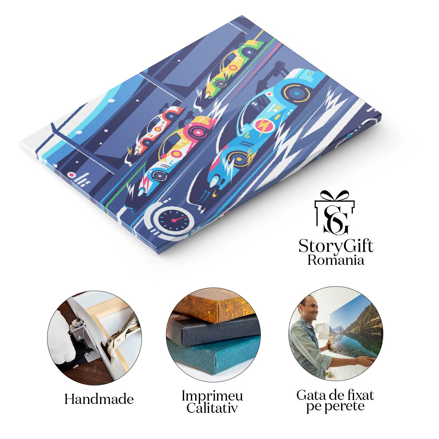 Tablou Canvas Masini Sport de Curse care sunt intr-o Intrecere Merg cu Viteza pe Pista, Race Cars 40x25CM [1]