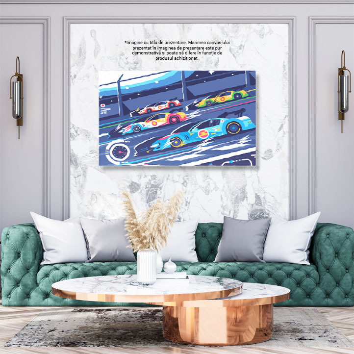 Tablou Canvas Masini Sport de Curse care sunt intr-o Intrecere Merg cu Viteza pe Pista, Race Cars 40x25CM [2]