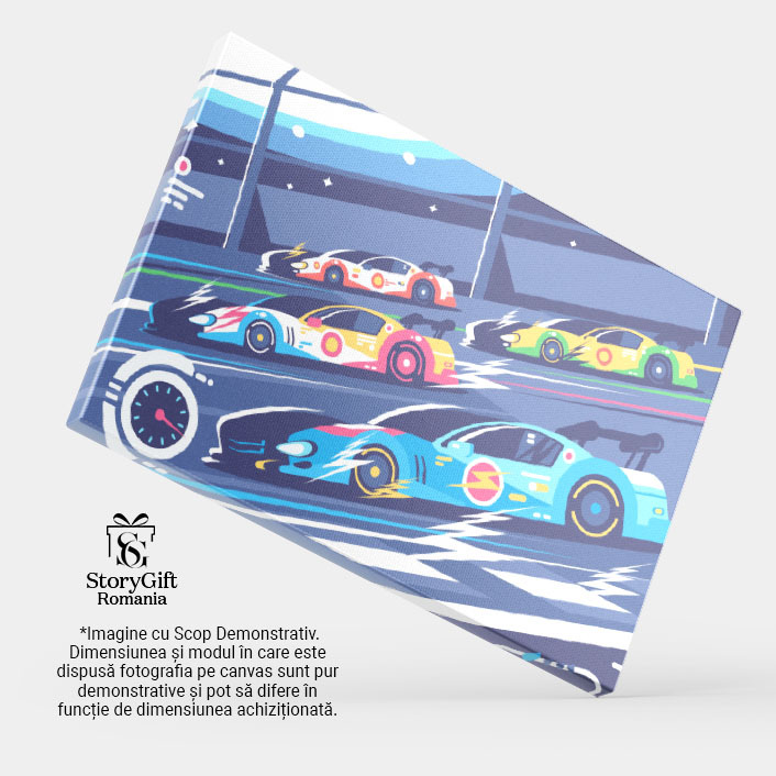 Tablou Canvas Masini Sport de Curse care sunt intr-o Intrecere Merg cu Viteza pe Pista, Race Cars 40x25CM [3]