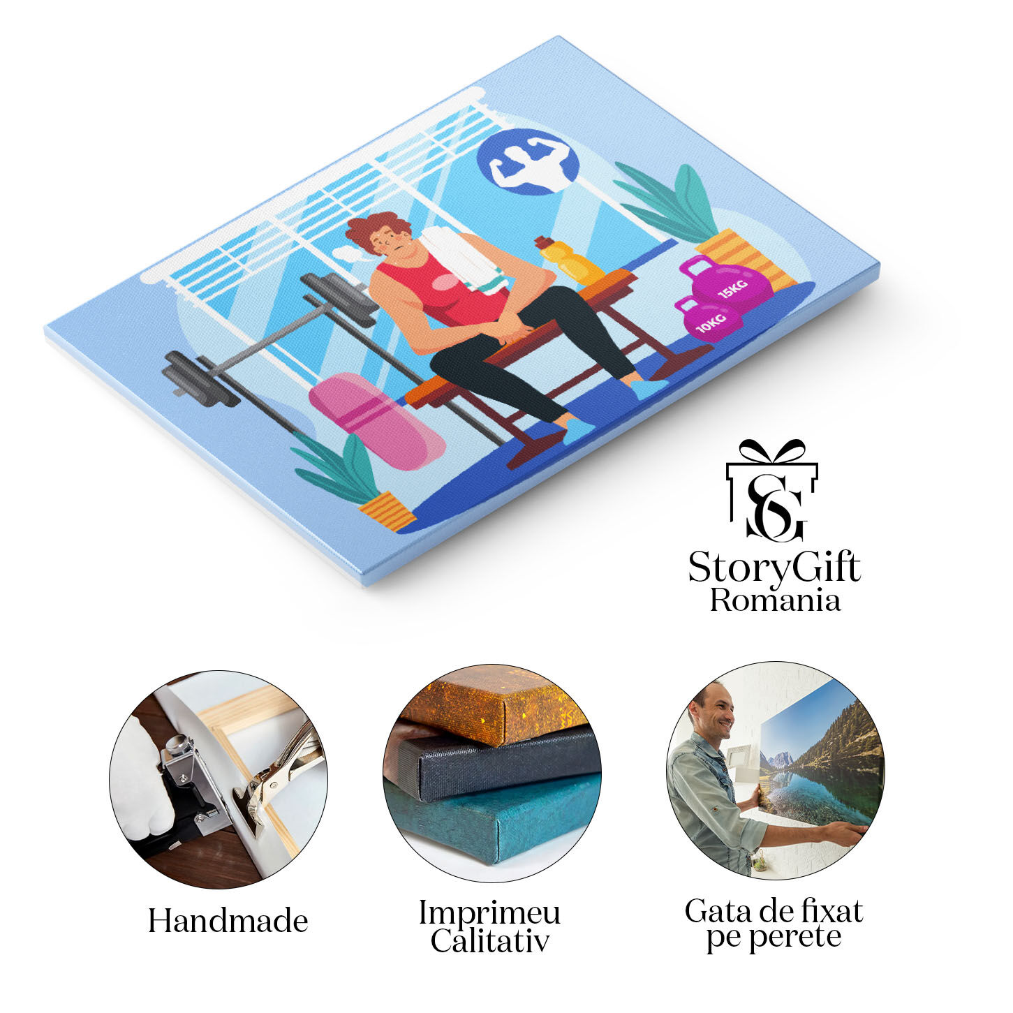 Tablou Canvas Epuizatul Baiat la Sala cu Prosopul pe Umar in Maiou Rosu Asezat langa Sticla de Apa 40x25CM [1]