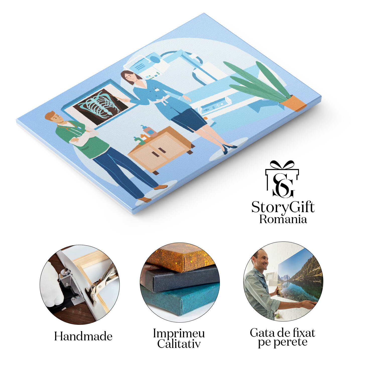 Tablou Canvas Doamna Doctor si Domnul Doctor Sfatuindu-se cu Privire la Radiografia unui Pacient 40x25CM [1]