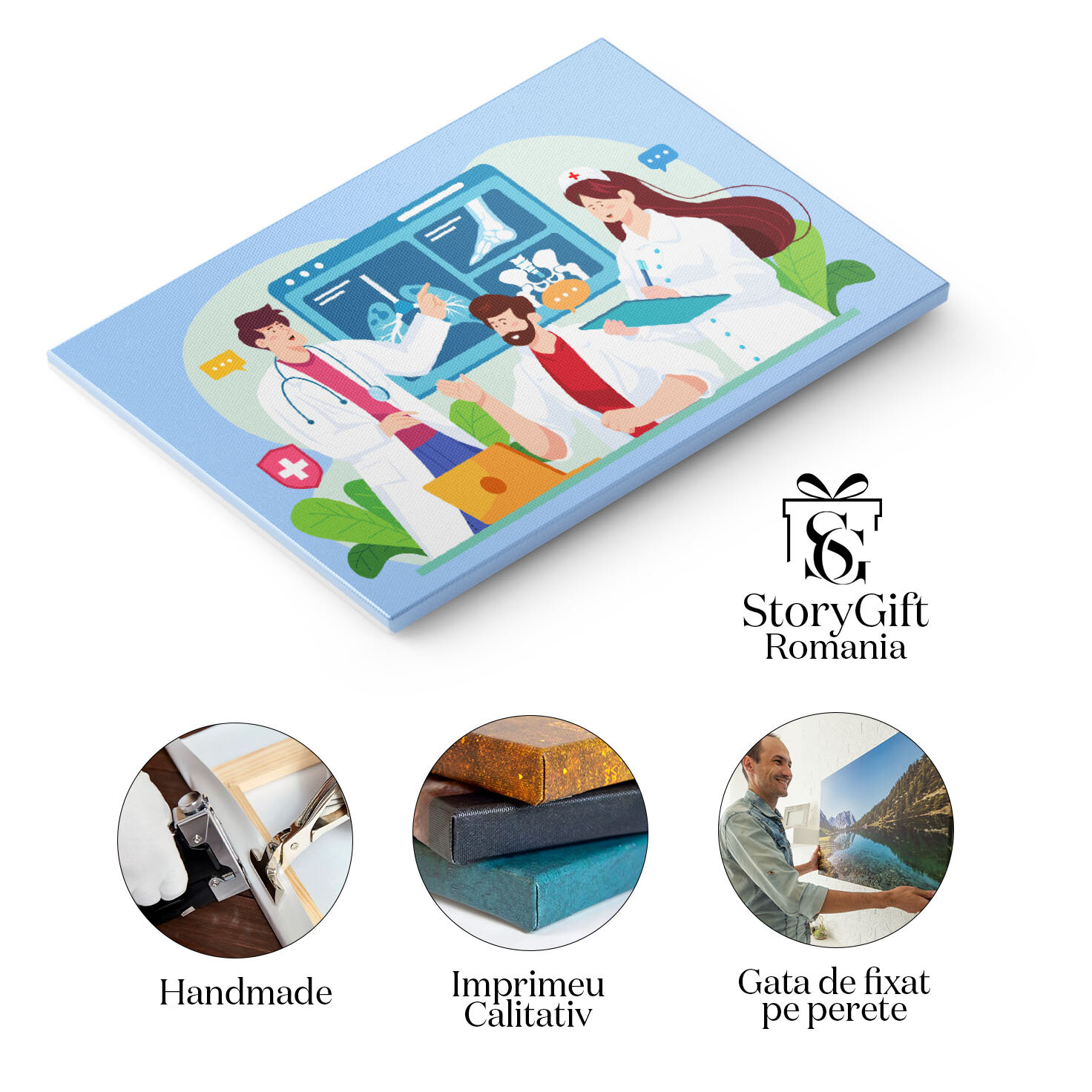 Tablou Canvas Discutia Medicilor despre Noul Pacient cu Fracturi Serioase ale Membrelor si Plamanii Infectati 40x25CM [1]