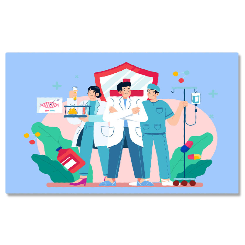 Meserii - Tablou Canvas Doctorul si cei Doi Asistenti Pregatiti pentru Tratamentul Pacientilor cu Pastile si Perfuzii 40x25CM