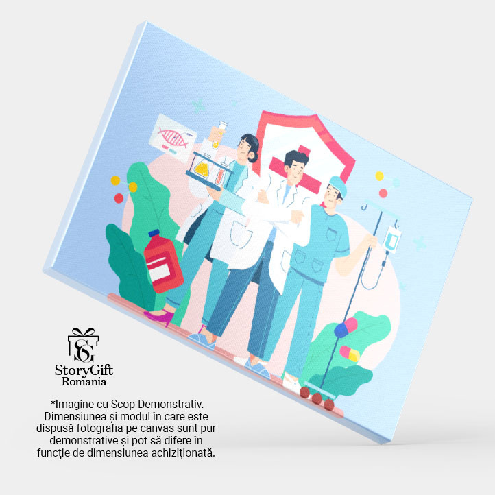 Tablou Canvas Doctorul si cei Doi Asistenti Pregatiti pentru Tratamentul Pacientilor cu Pastile si Perfuzii 40x25CM [3]