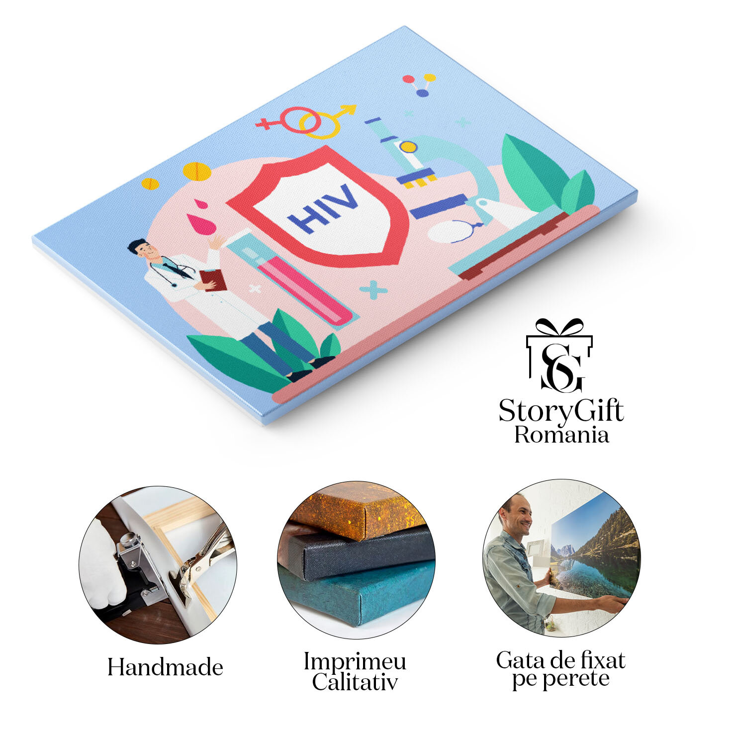 Tablou Canvas Infectarea cu Hiv, Doctorul care Vorbeste si Explica Problema, Testare de Sange 40x25CM [1]