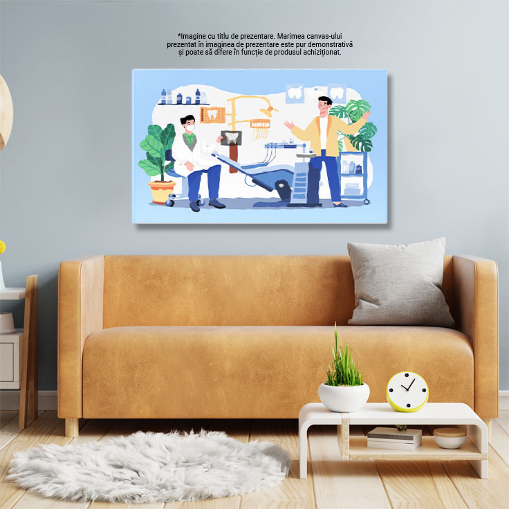 Tablou Canvas Doctor in Halat Alb cu Masca de Protectie Vorbind cu Pacientul in Camasa Galbena 40x25CM [2]