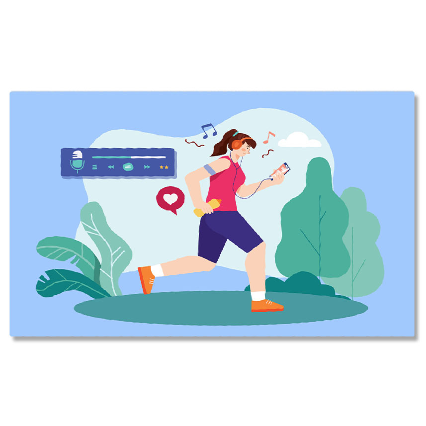 Sport - Tablou Canvas Ascultarea Muzicii in Timpul Alergarii , Activitatea Preferata a Fetei Imbracate Sport 40x25CM