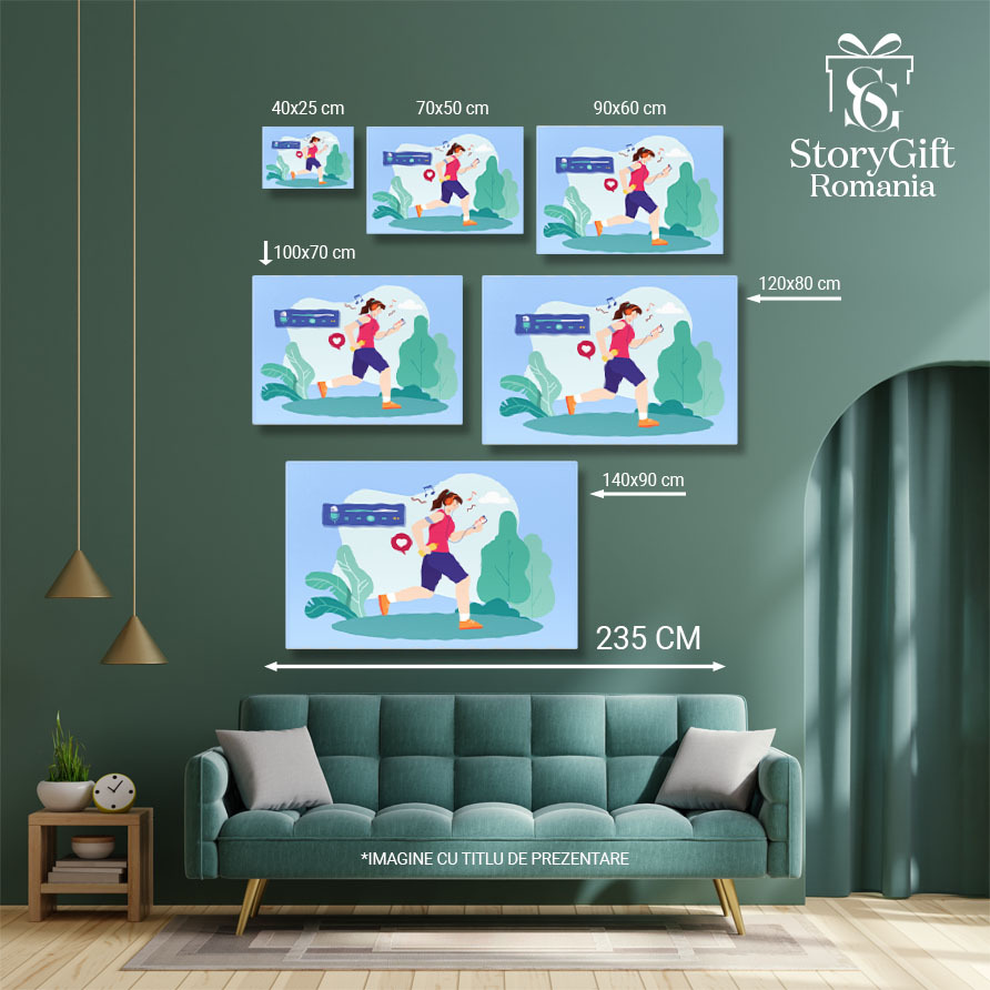 Tablou Canvas Ascultarea Muzicii in Timpul Alergarii , Activitatea Preferata a Fetei Imbracate Sport 40x25CM [4]