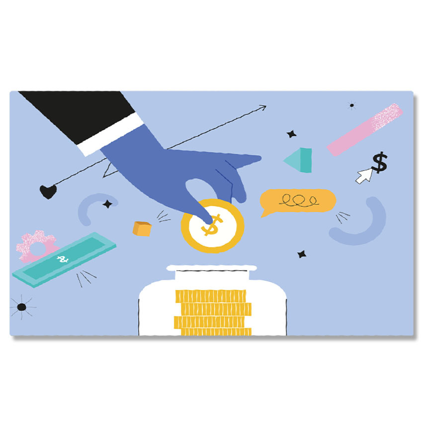 Meserii - Tablou Canvas Mana unui Barbat Imbracat Elegant in Costum si Cravata care Pune Monede in Pusculita 40x25CM