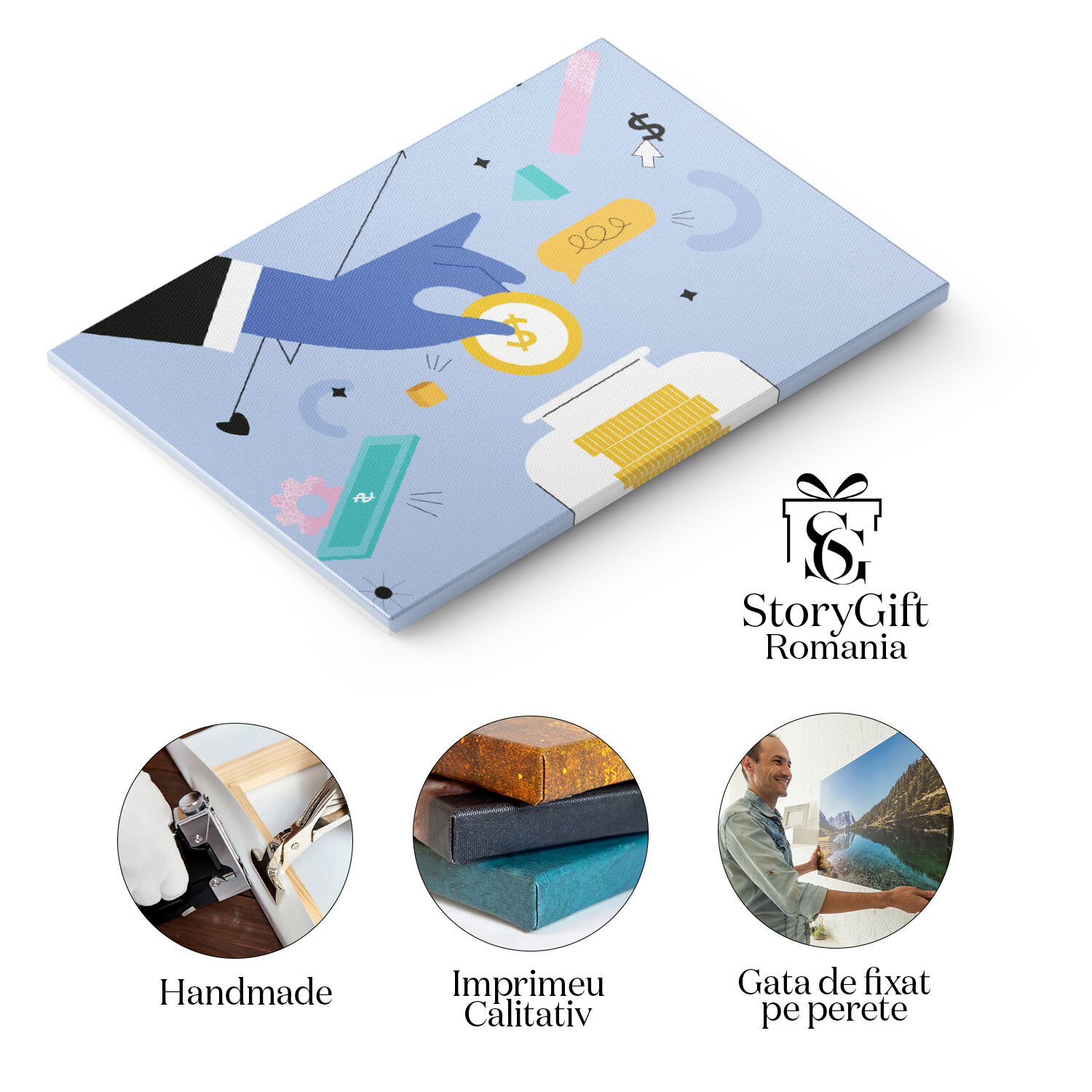 Tablou Canvas Mana unui Barbat Imbracat Elegant in Costum si Cravata care Pune Monede in Pusculita 40x25CM [1]