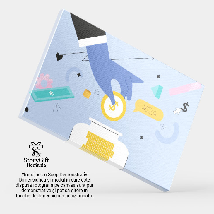 Tablou Canvas Mana unui Barbat Imbracat Elegant in Costum si Cravata care Pune Monede in Pusculita 40x25CM [3]