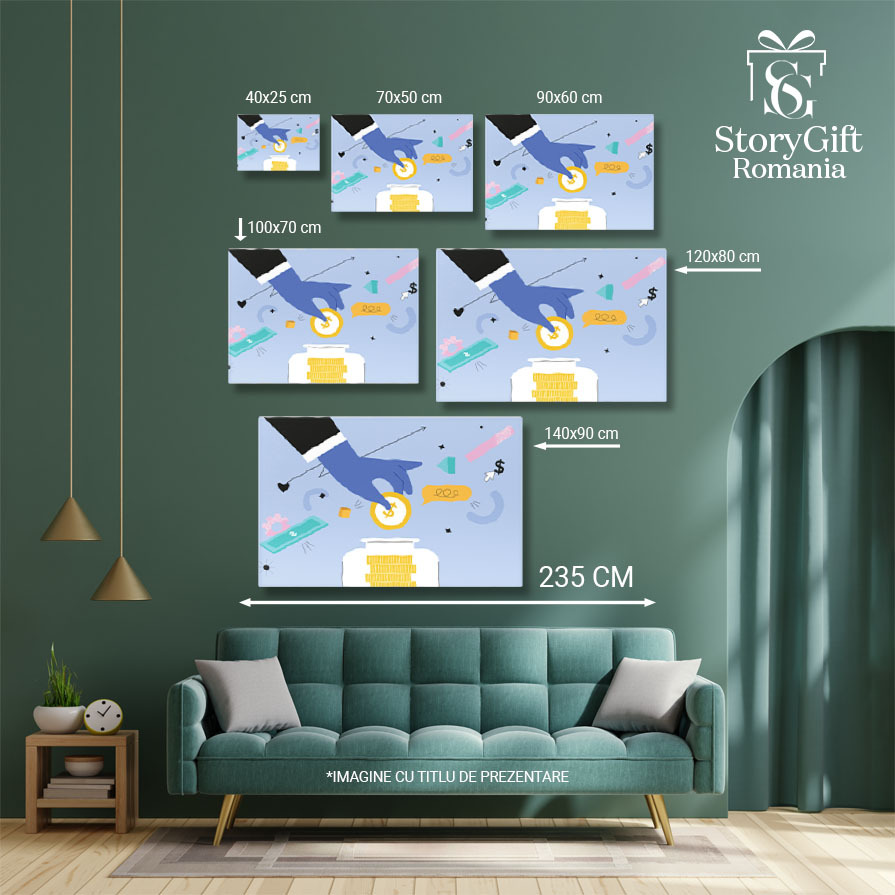 Tablou Canvas Mana unui Barbat Imbracat Elegant in Costum si Cravata care Pune Monede in Pusculita 40x25CM [4]