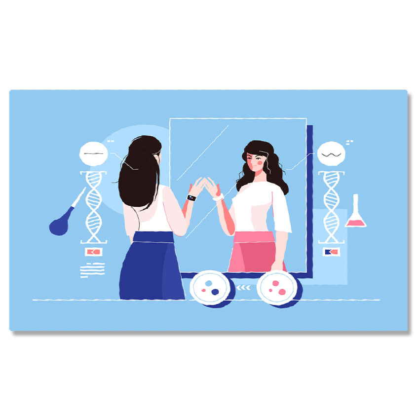 Abstract - Tablou Cnavas Pierderea Personalitatii, Femeie Diferita in Oglinda Fata de Realitate cu Fusta Diferita 40x25CM