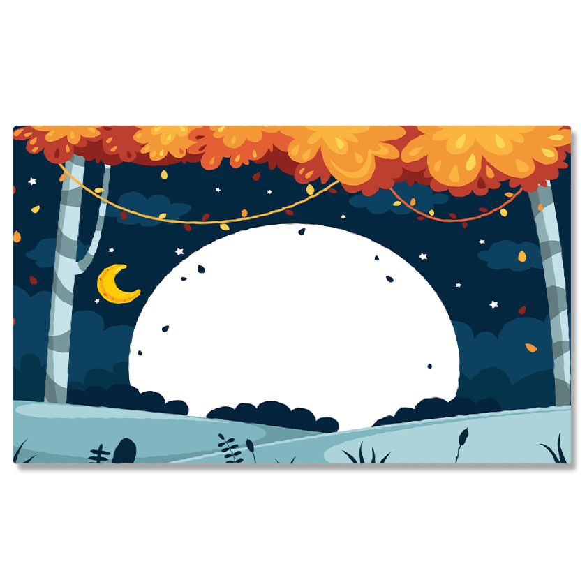 Diverse - Tablou Canvas Semiluna Galbena de pe Cerul Instelat, Copaci Tomnatici si o Pata Mare Alba Aparuta 40x25CM