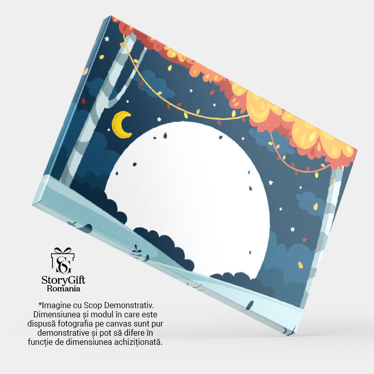 Tablou Canvas Semiluna Galbena de pe Cerul Instelat, Copaci Tomnatici si o Pata Mare Alba Aparuta 40x25CM [3]