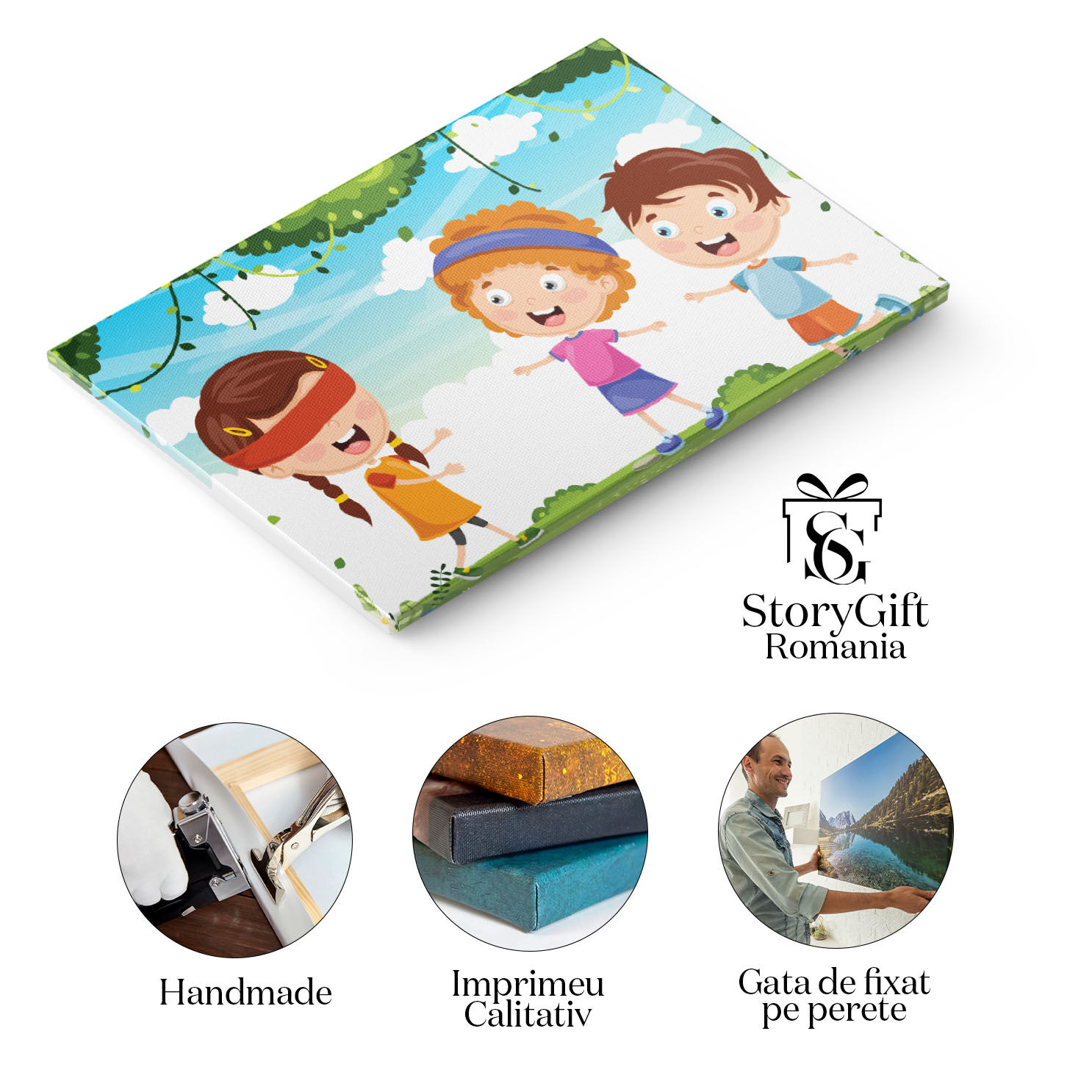 Tablou Canvas Jocul " Baba Oarba" in care o Fetita este Legata la Ochi si Incearca sa Prinda Celelalte Fetite 40x25CM [1]