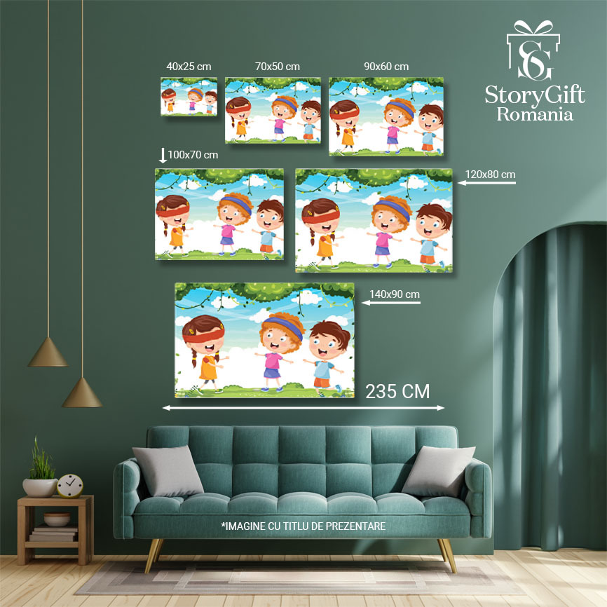 Tablou Canvas Jocul " Baba Oarba" in care o Fetita este Legata la Ochi si Incearca sa Prinda Celelalte Fetite 40x25CM [4]