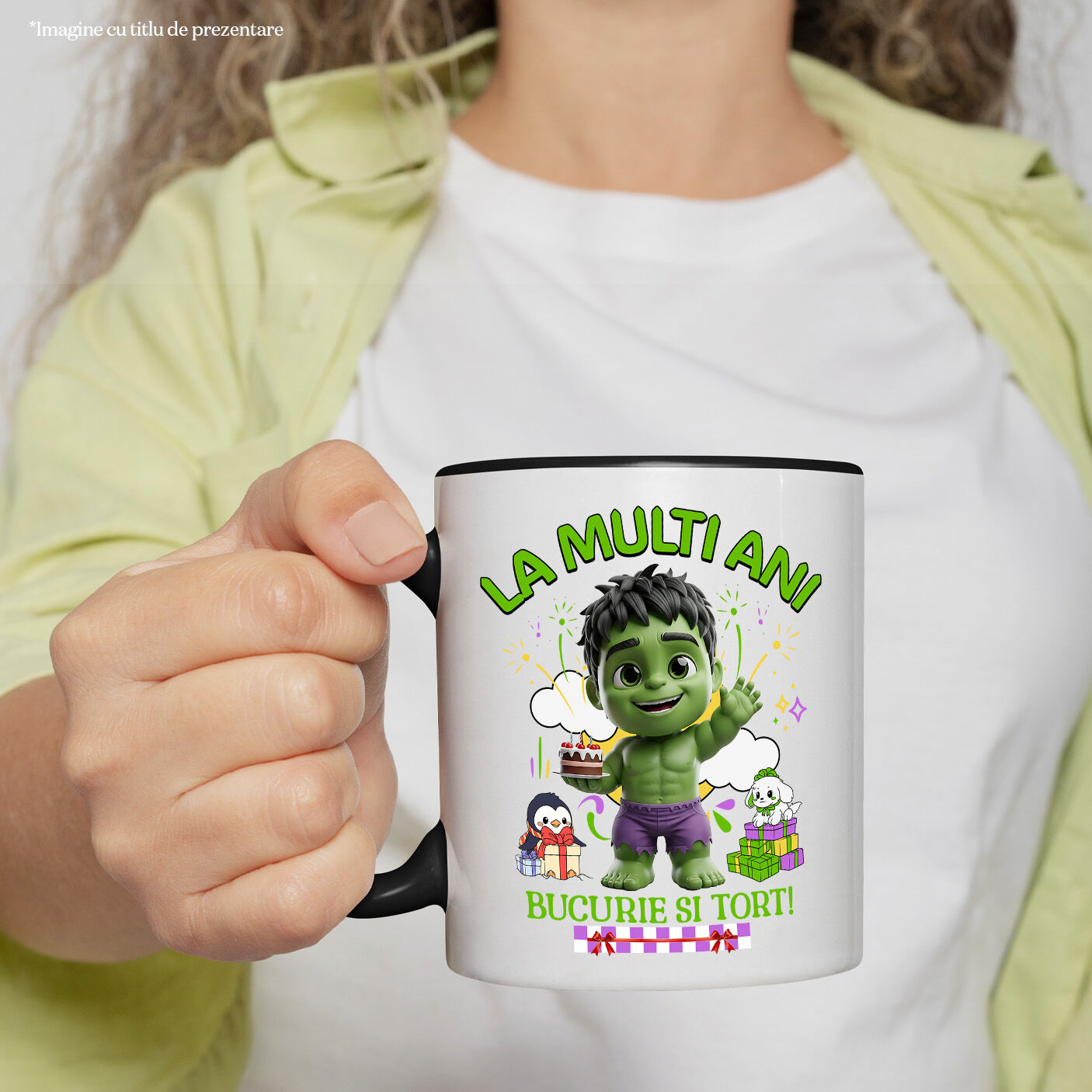 Cana Cu Hulk Fun – Cadouri si Suprize pentru Ziua Ta Ceramica, 330ML, cu Maner Negru [1]