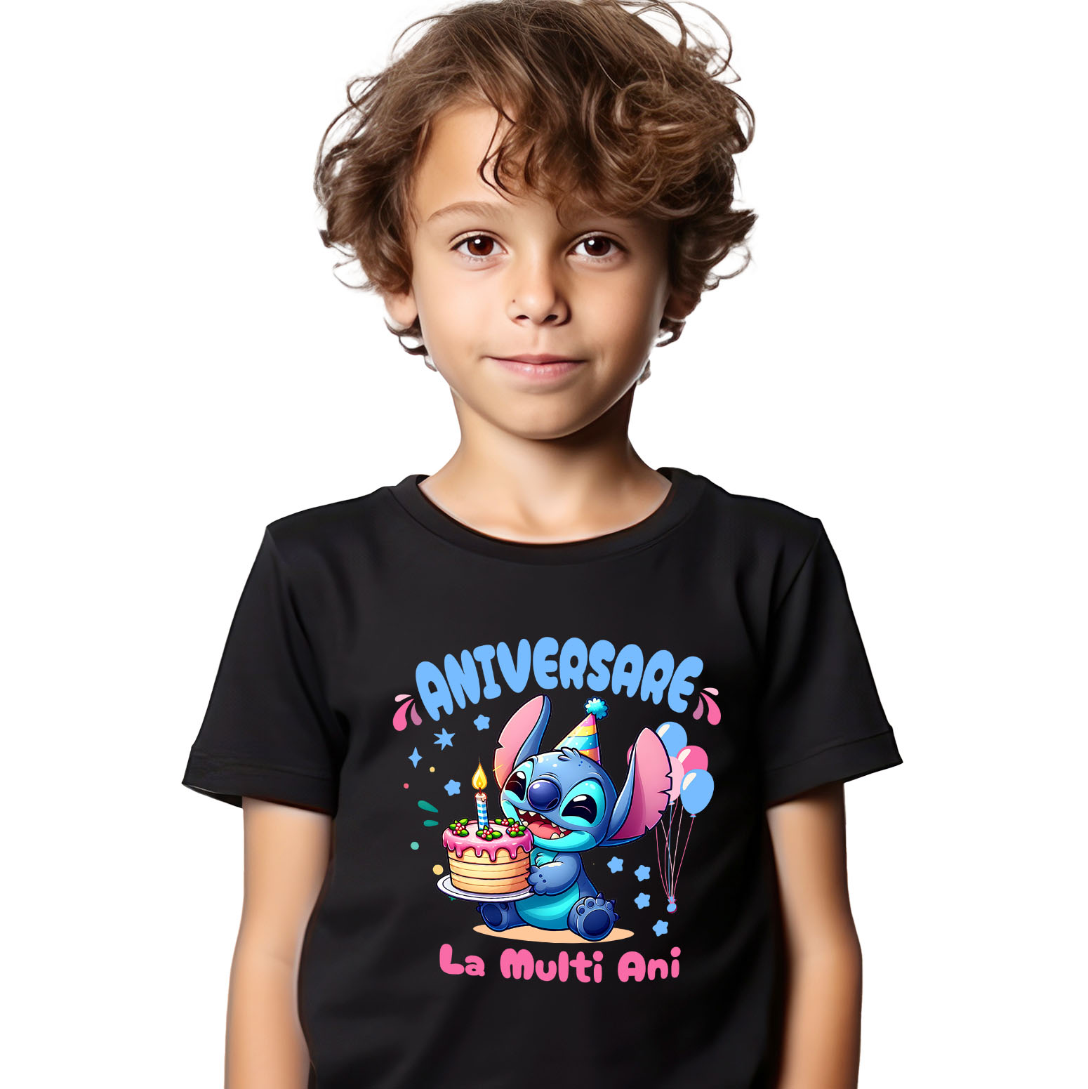 Tricou Copii cu Stitch Party – Cadouri si Surprize de Ziua Ta 100% Bumbac, Negru, 12 Ani [1]