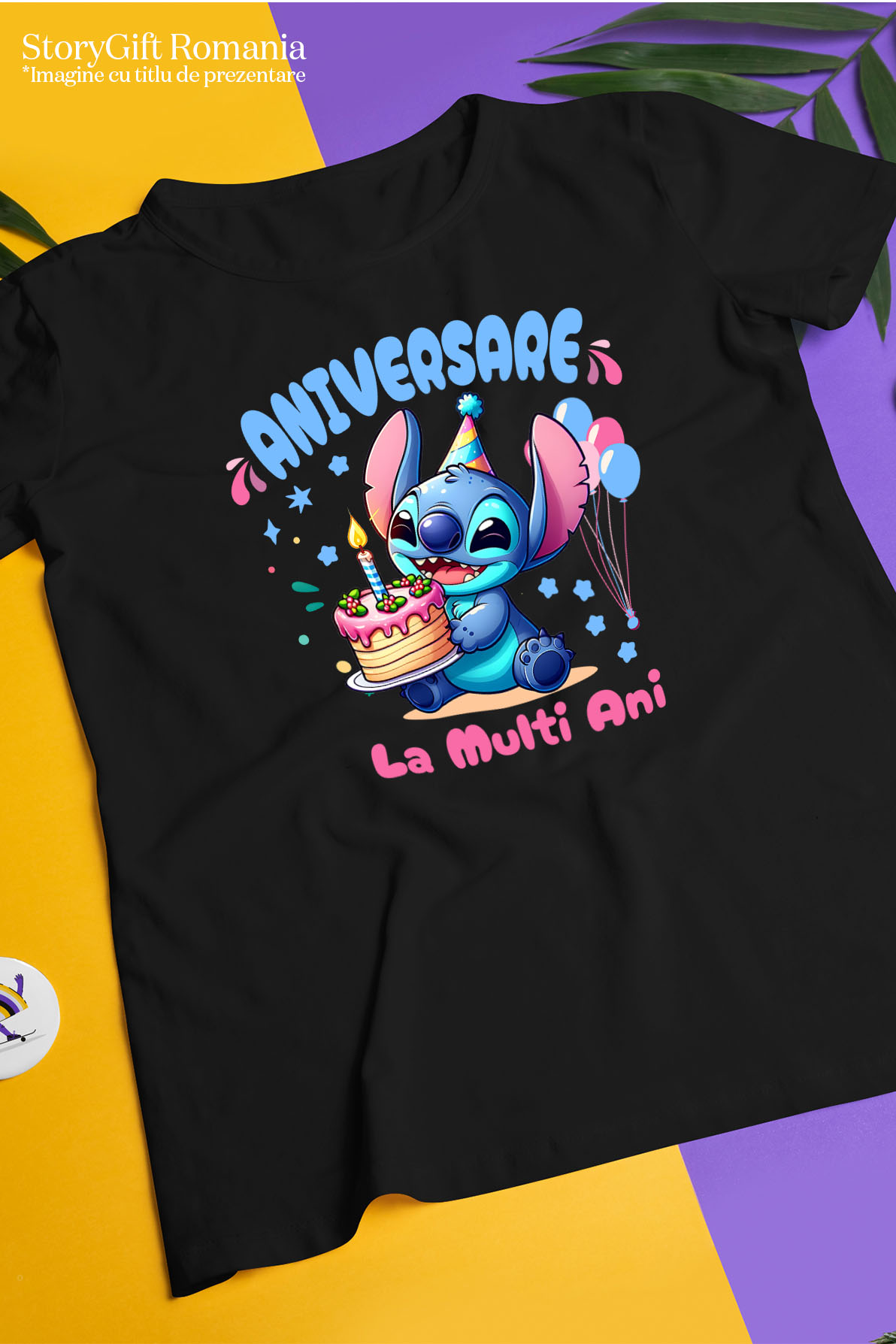 Tricou Copii cu Stitch Party – Cadouri si Surprize de Ziua Ta 100% Bumbac, Negru, 12 Ani [4]