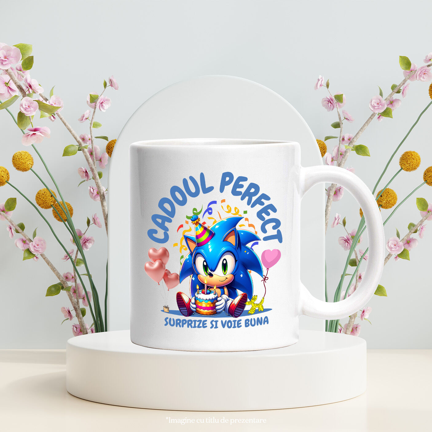 Cana Cu Sonic – Bucurie, Tort si Cadou Special Ceramica, 330ML, cu Maner Alb [2]