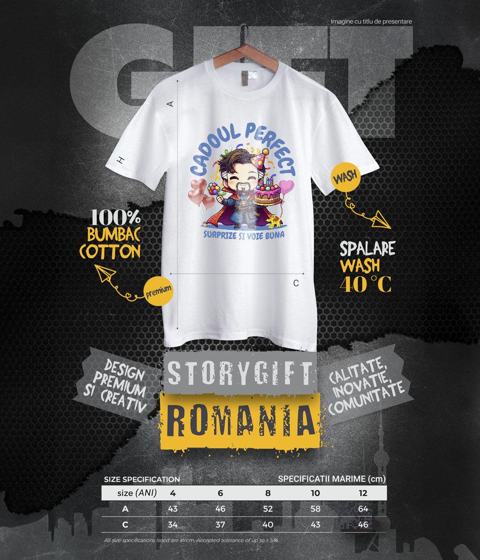 Tricou Copii cu Cadou si Tort Doctor Strange – Bucurie la Aniversare 100% Bumbac, Alb, 10 Ani [5]