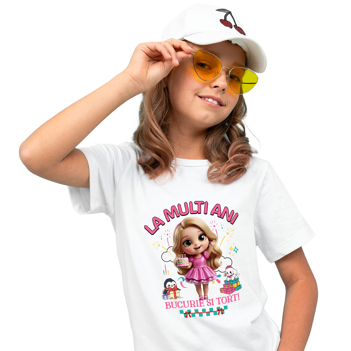 Aniversare - Tricou Copii cu Cadouri Printesa pentru Copii – Tort si Magie 100% Bumbac, Alb, 8 Ani