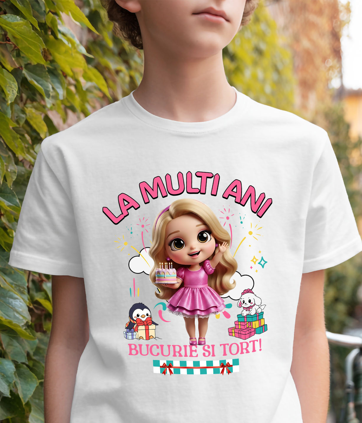 Tricou Copii cu Cadouri Printesa pentru Copii – Tort si Magie 100% Bumbac, Alb, 8 Ani [3]