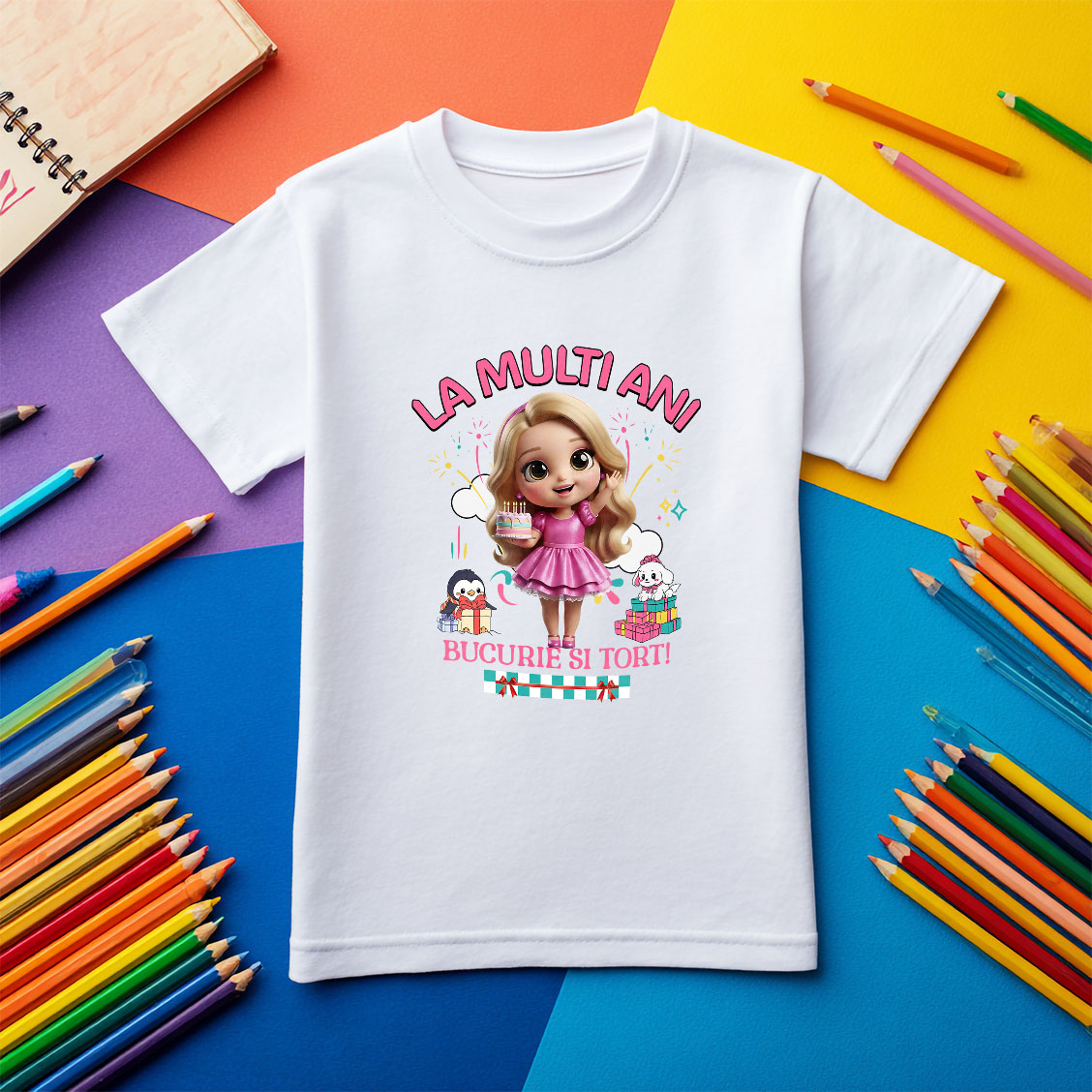 Tricou Copii cu Cadouri Printesa pentru Copii – Tort si Magie 100% Bumbac, Alb, 8 Ani [4]