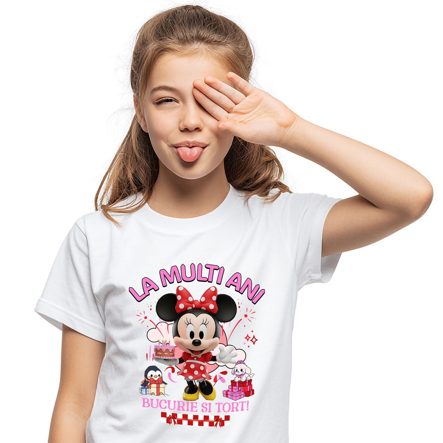 Tricou Copii cu Minnie Mouse – Cadouri si Tort pentru Micile Printese 100% Bumbac, Alb, 10 Ani [0]