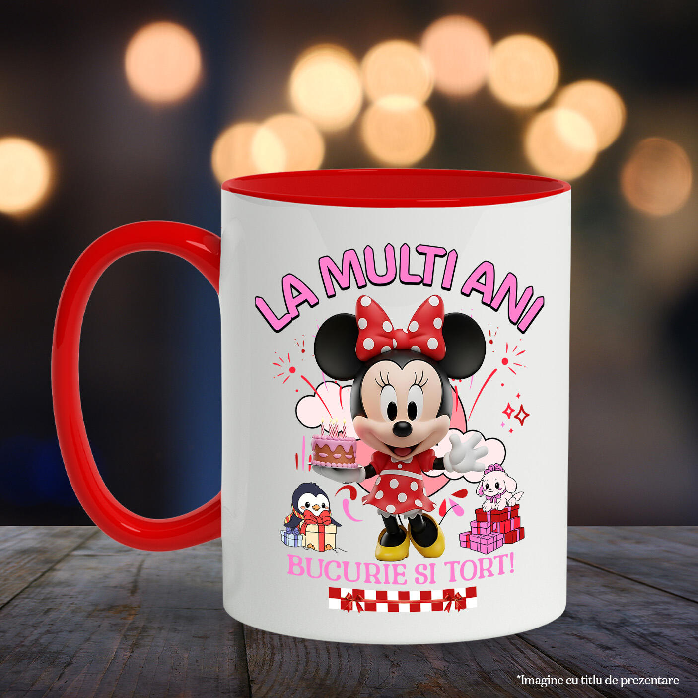 Cana Cu Minnie Mouse – Cadouri si Tort pentru Micile Printese Ceramica, 330ML, cu Maner Rosu [2]