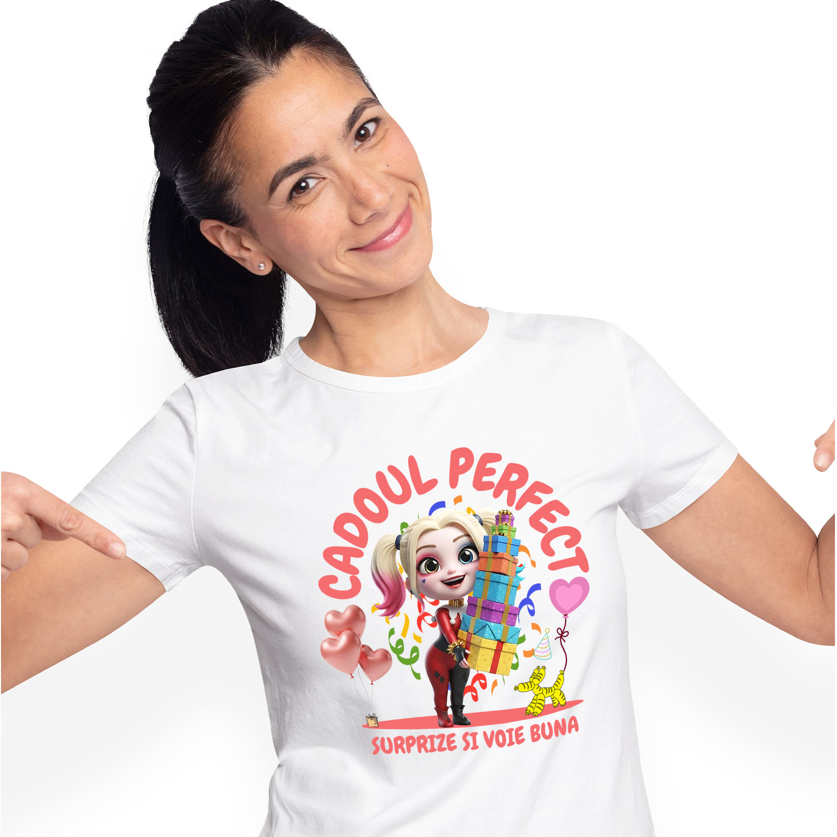 Aniversare - Tricou Femei cu Harley Quinn Aniversare - Cadou cu Inima Nebuna 100% Bumbac, Alb, S