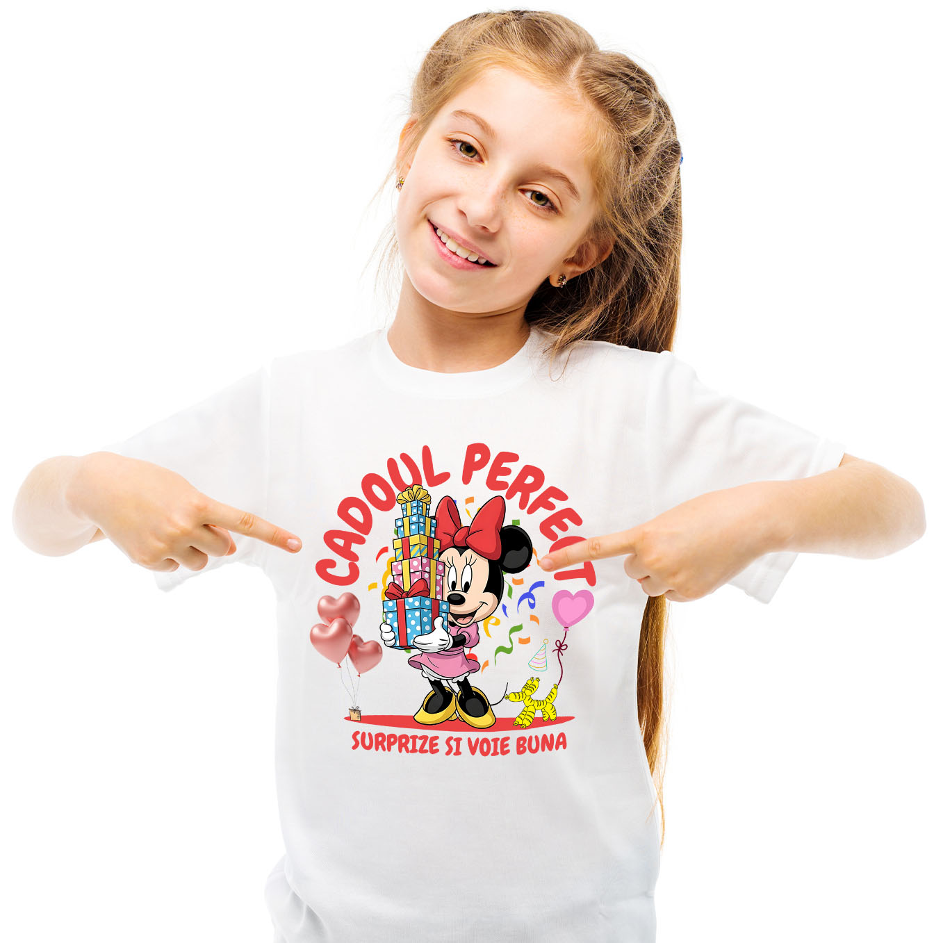 Aniversare - Tricou Copii cu Inima Fermecata a lui Minnie - Cadou pentru O Zi Speciala 100% Bumbac, Alb, 6 Ani