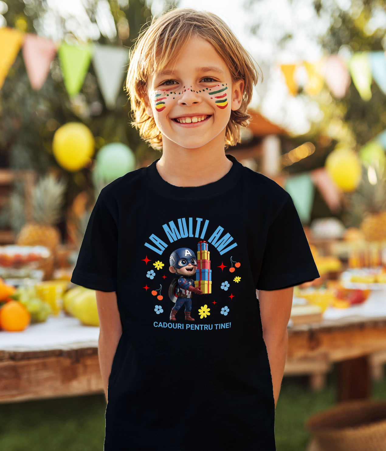 Tricou Copii cu Captain America - Cadouri Care Inspira la Ziua Ta 100% Bumbac, Negru, 6 Ani [2]