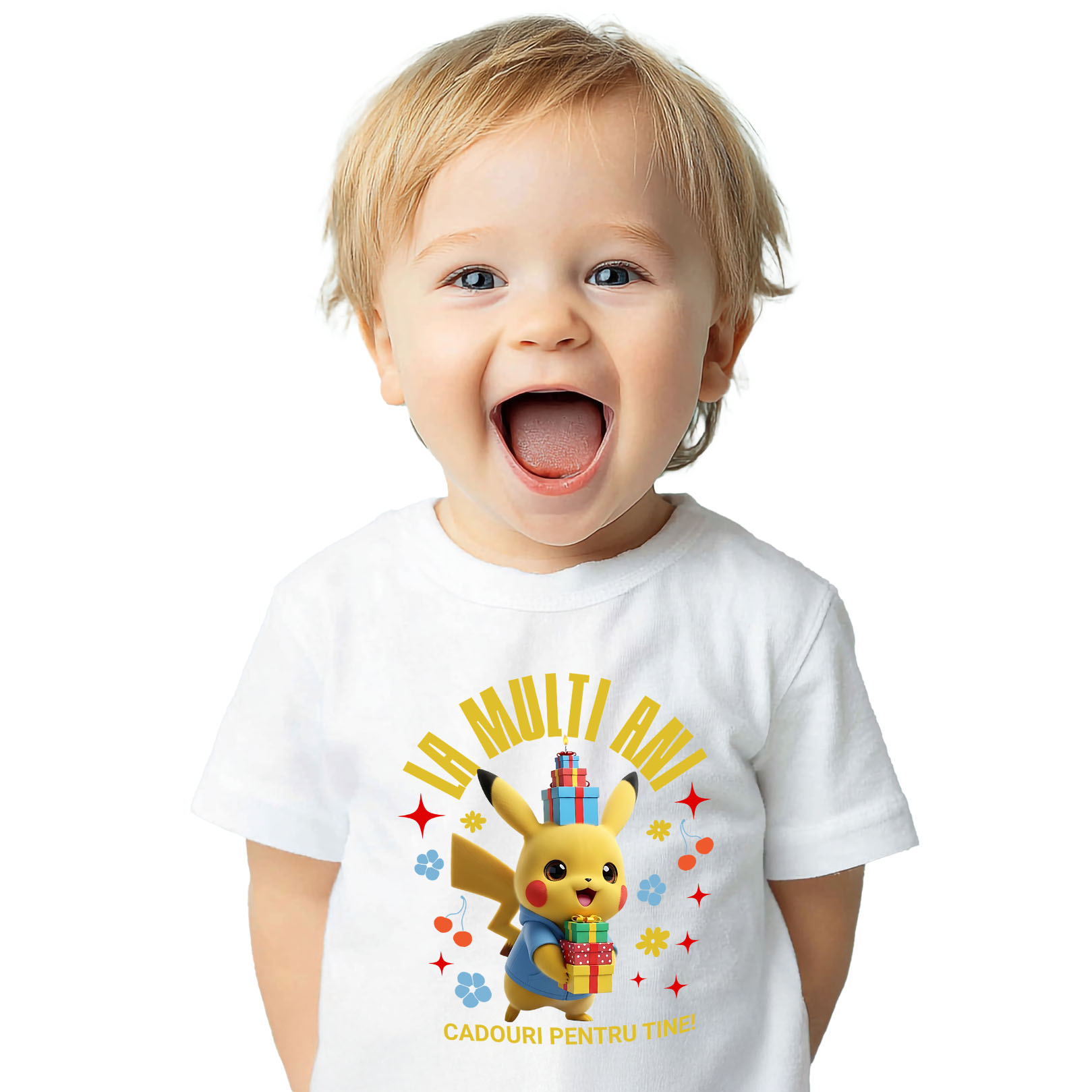 Aniversare - Tricou Copii cu Pikachu Aniversare - Cadou cu Stil si Energie Pozitiva 100% Bumbac, Alb, 10 Ani