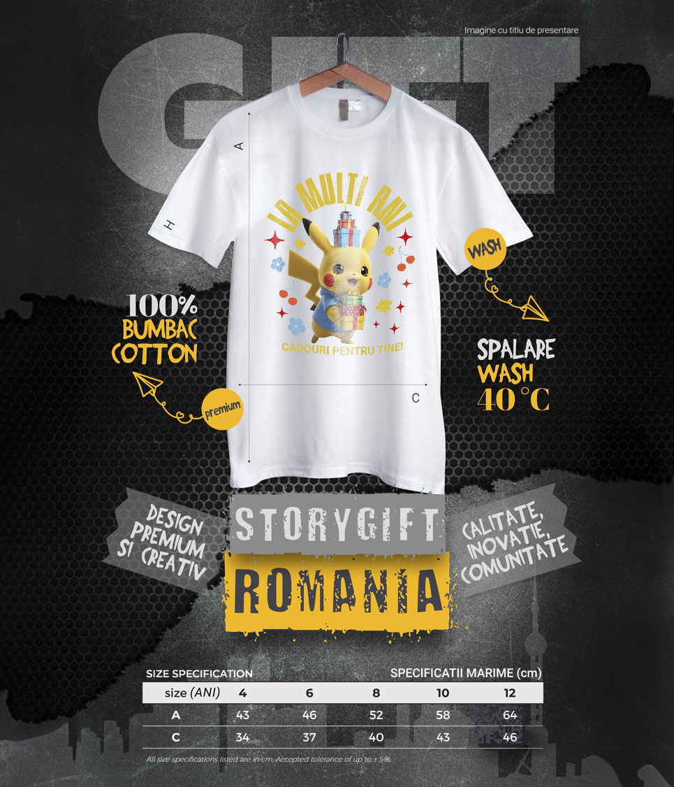 Tricou Copii cu Pikachu Aniversare - Cadou cu Stil si Energie Pozitiva 100% Bumbac, Alb, 10 Ani [5]