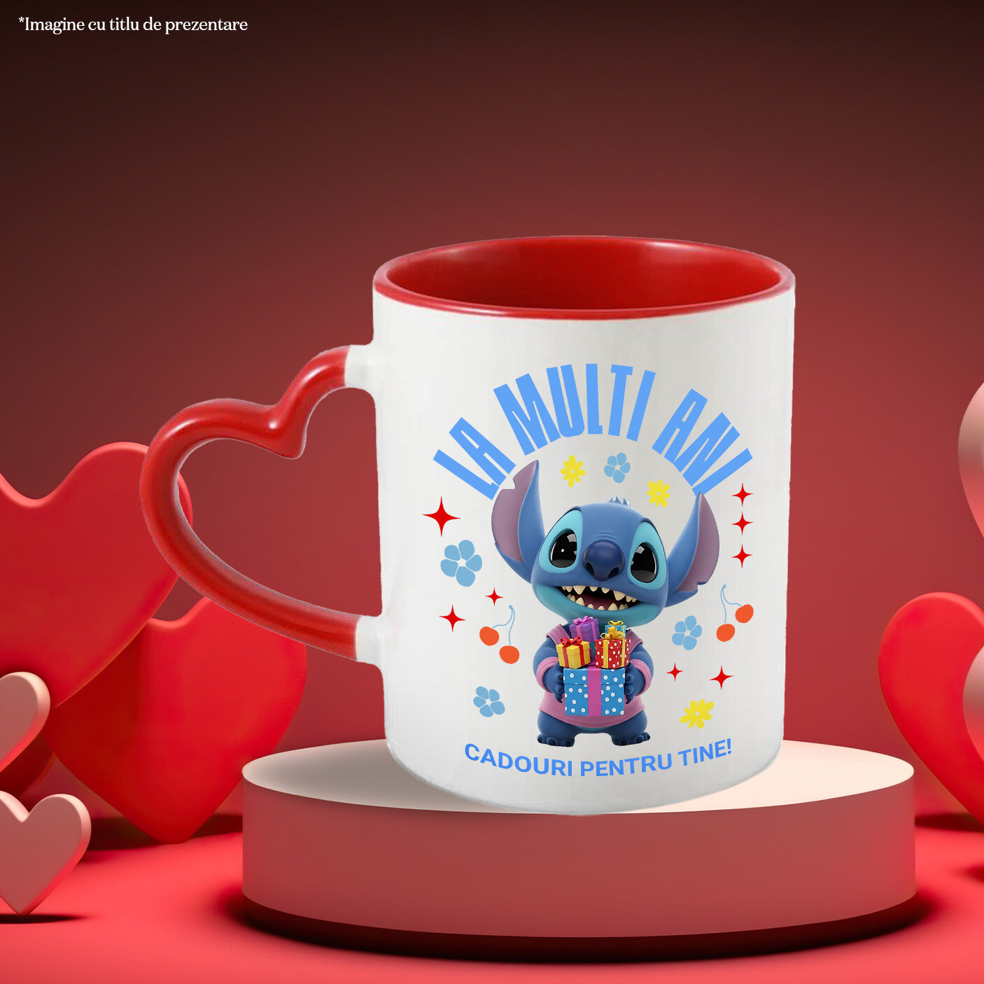Cana Cu Totul pentru O Petrecere Stitch Ceramica, 330ML, cu Maner Inima Rosie [2]