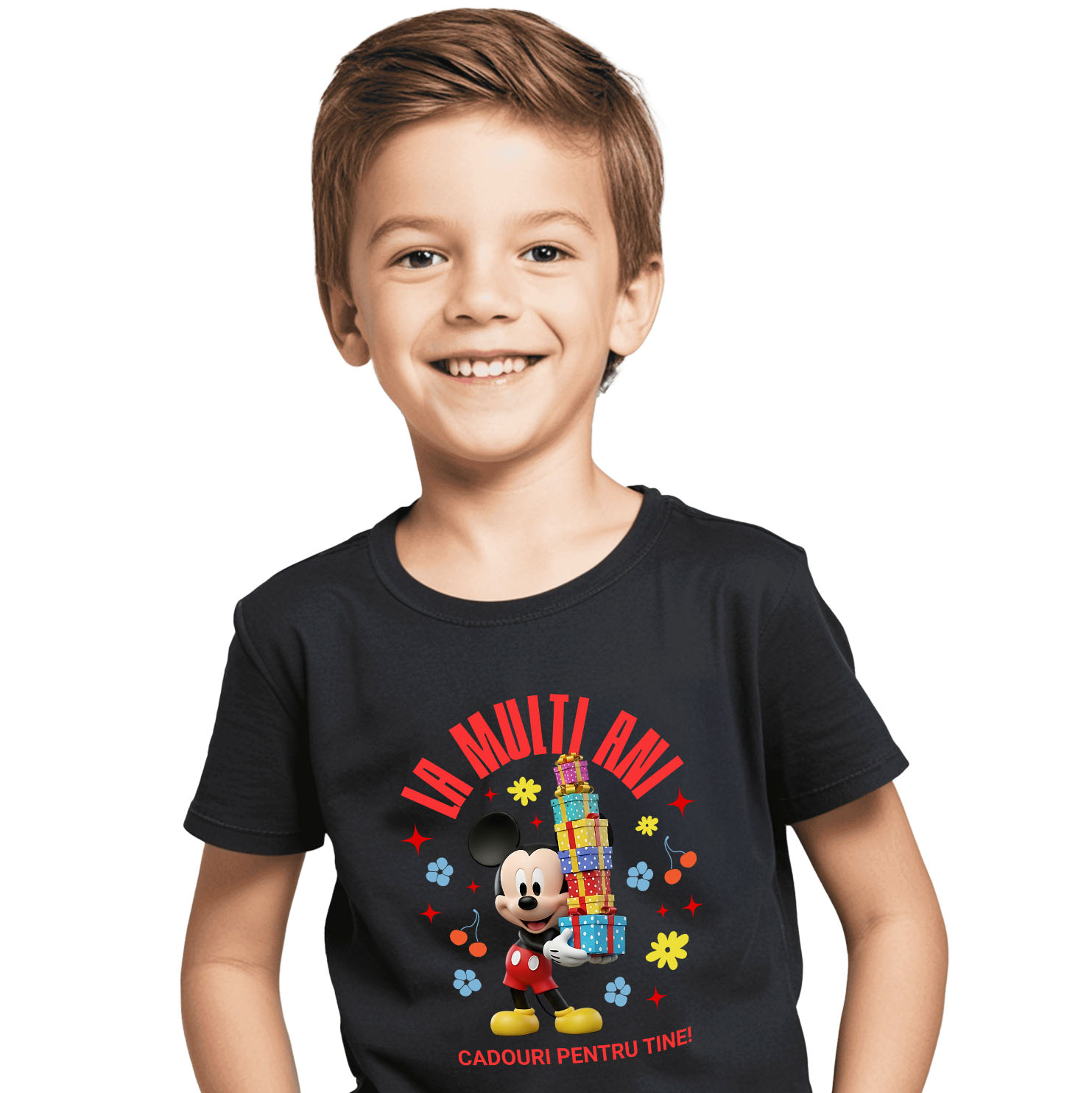 Aniversare - Tricou Copii cu Aniversare Mickey Mouse – Cadouri Haioase pentru Copii 100% Bumbac, Negru, 4 Ani