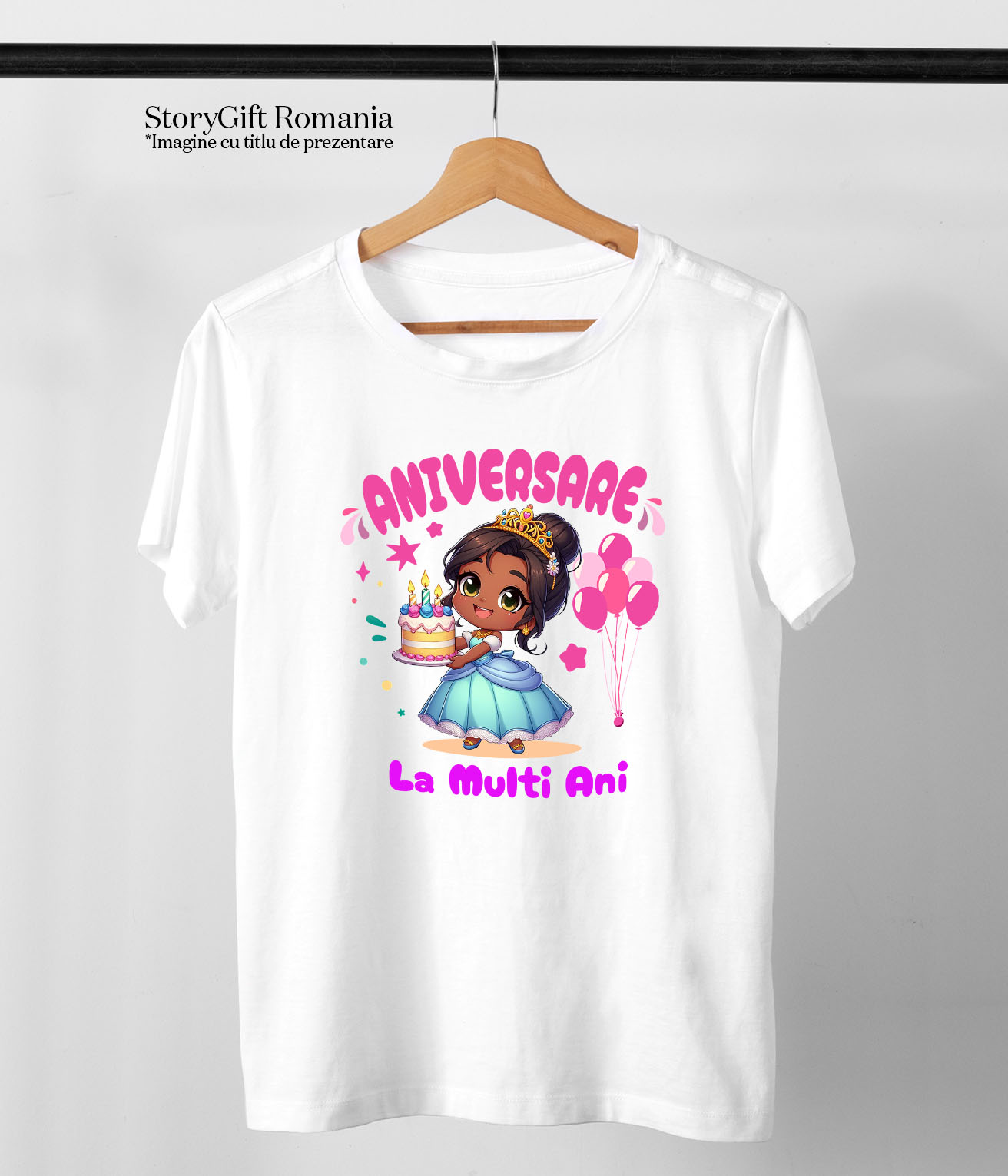 Tricou Copii cu Zi de Nastere Regală cu Cadouri Tiana 100% Bumbac, Alb, 6 Ani [4]