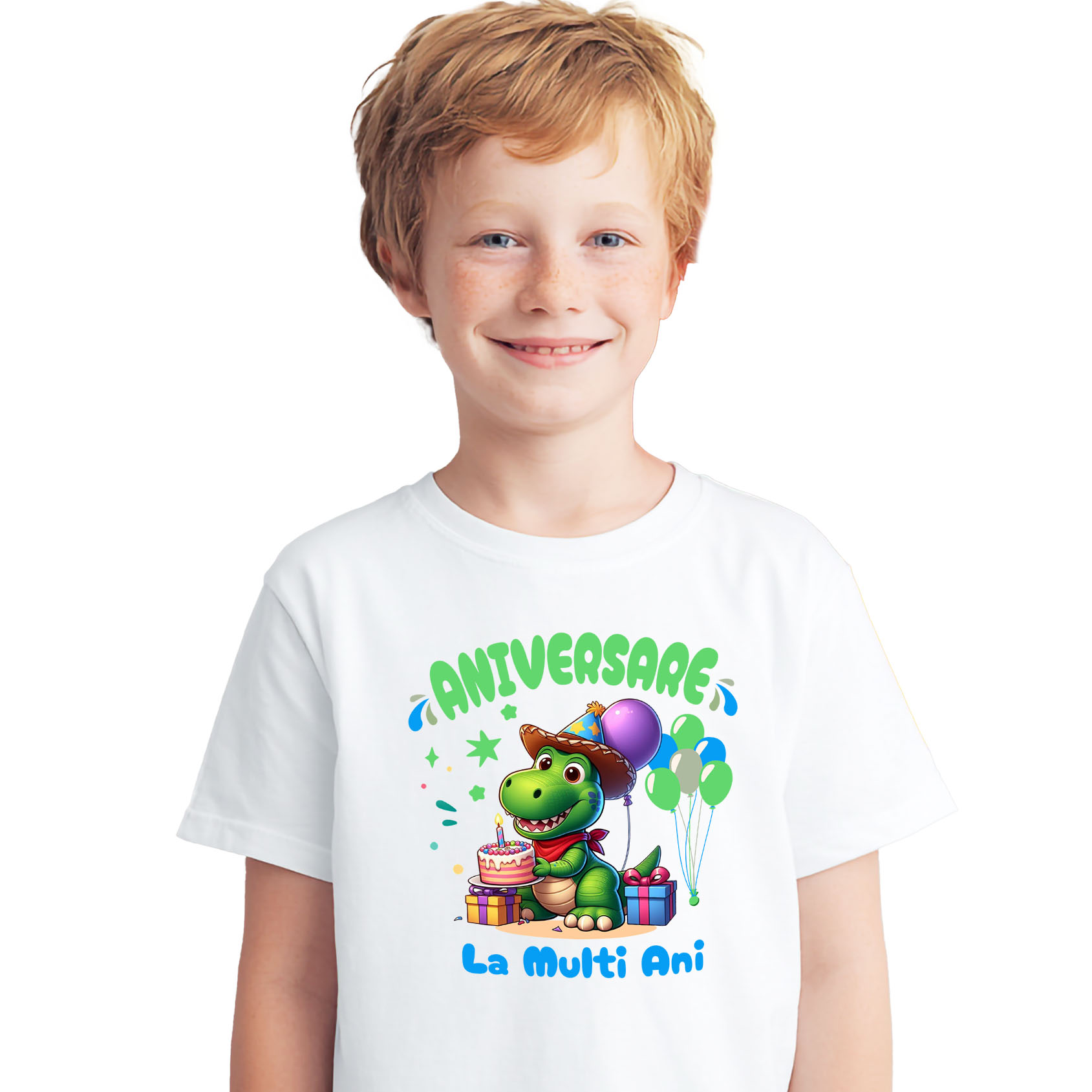 Aniversare - Tricou Copii cu Dinozaur – Cadouri Preistorice pentru Ziua Ta 100% Bumbac, Alb, 10 Ani
