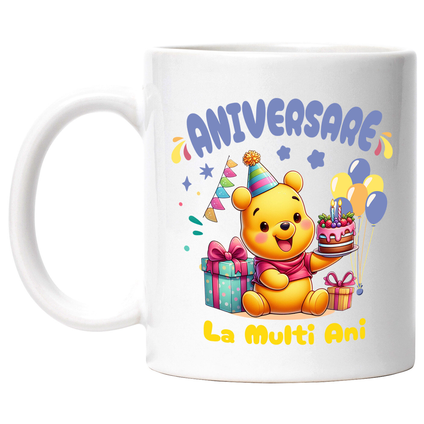 Aniversare - Cana Cu Winnie Aniversare – Cadouri pentru Zambete si Imbratisari Ceramica, 330ML, cu Maner Alb