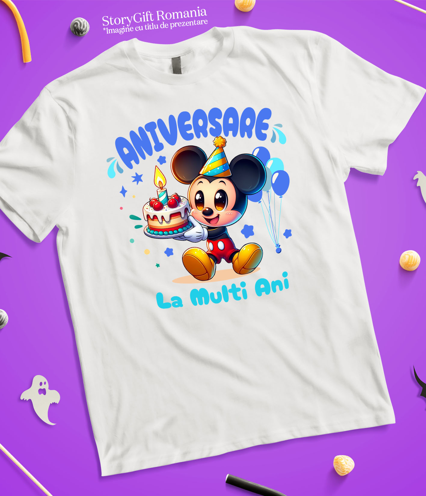 Tricou Copii cu Sarbatoreste cu Mickey – Cadouri Pline de Veselie 100% Bumbac, Alb, 8 Ani [4]