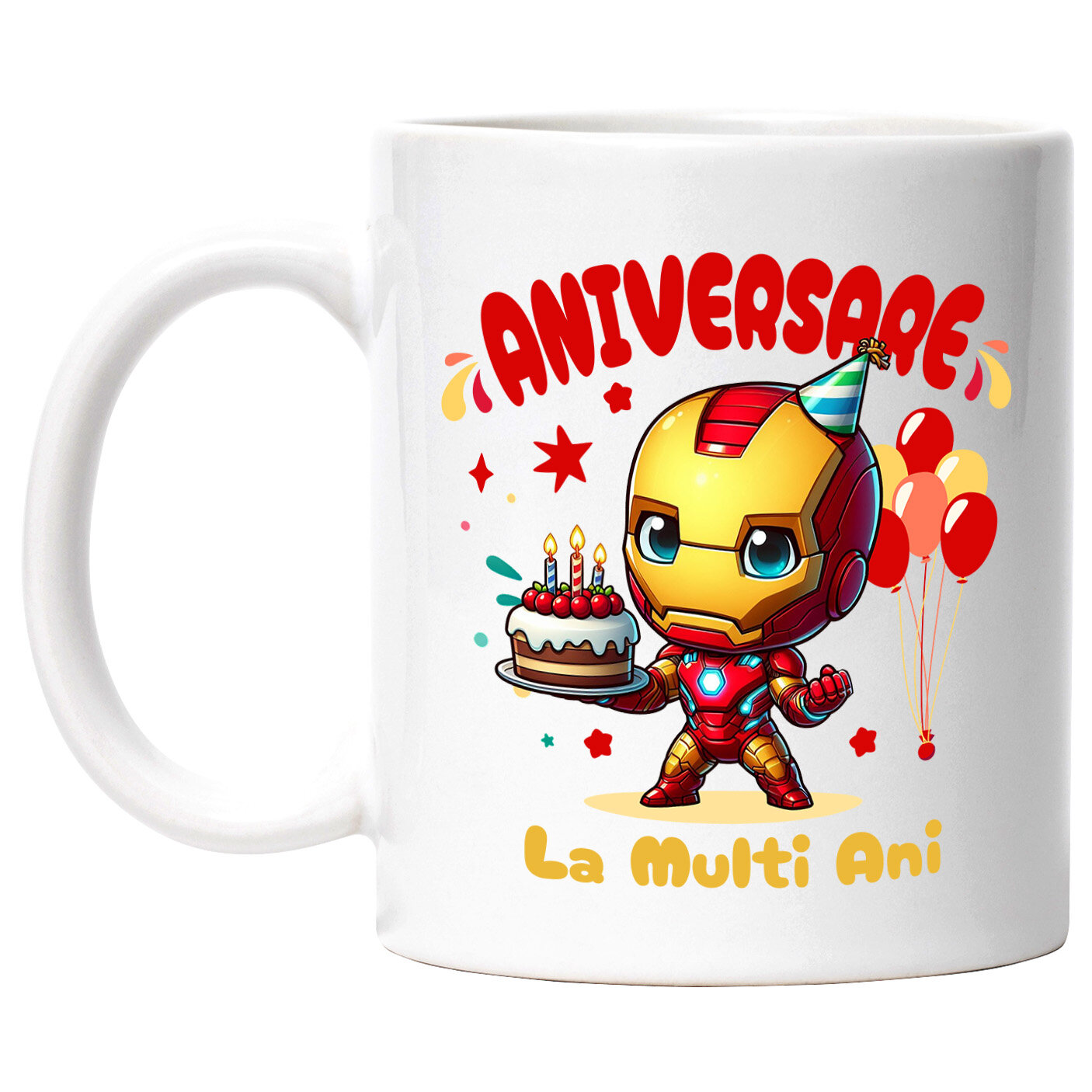 Aniversare - Cana Cu Iron Man – Cadouri Ce Inspira Curaj si Inventie Ceramica, 330ML, cu Maner Alb