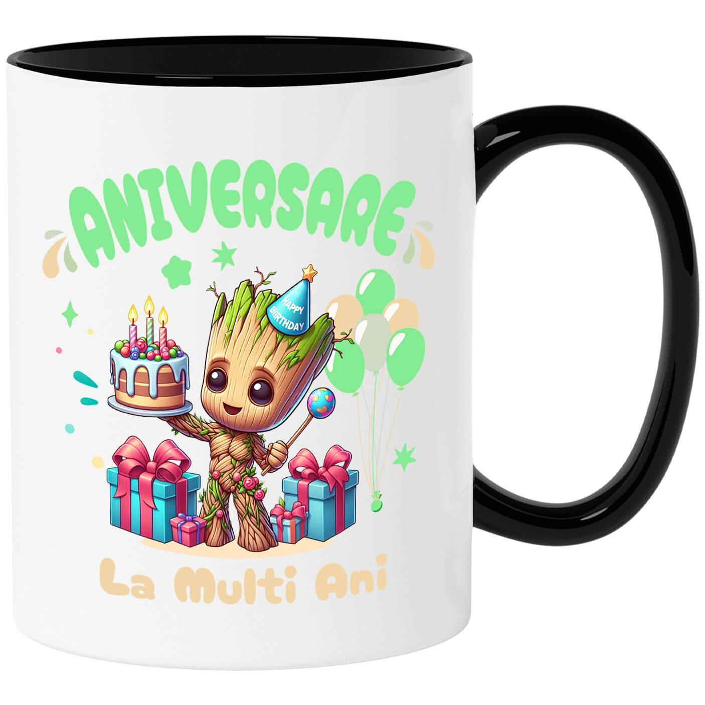 Aniversare - Cana Cu Baby Groot - Eroul Mic de la Aniversare Ceramica, 330ML, cu Maner Negru